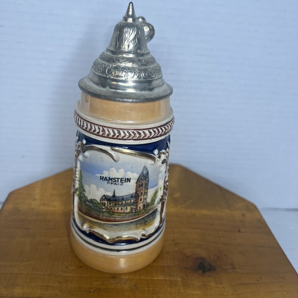 HANDARBEIT Beer STEIN Germany RAMSTEIN Pewter HANDLE Marked‎ 5"